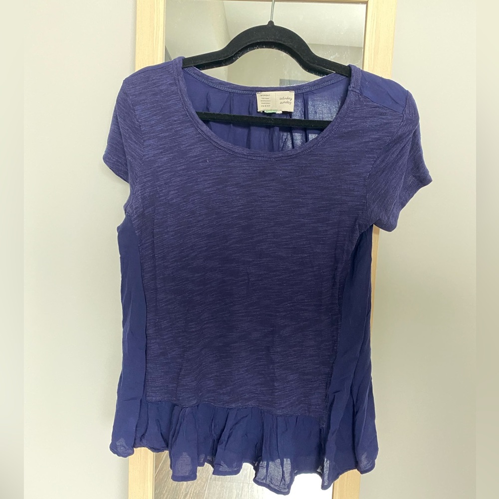 Saturday Sunday navy tee with ruffle detail
